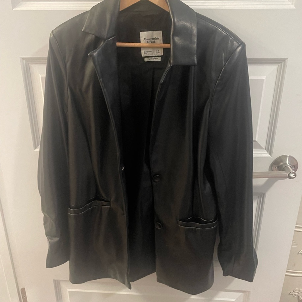 Abercrombie Classic Black Leather Coat